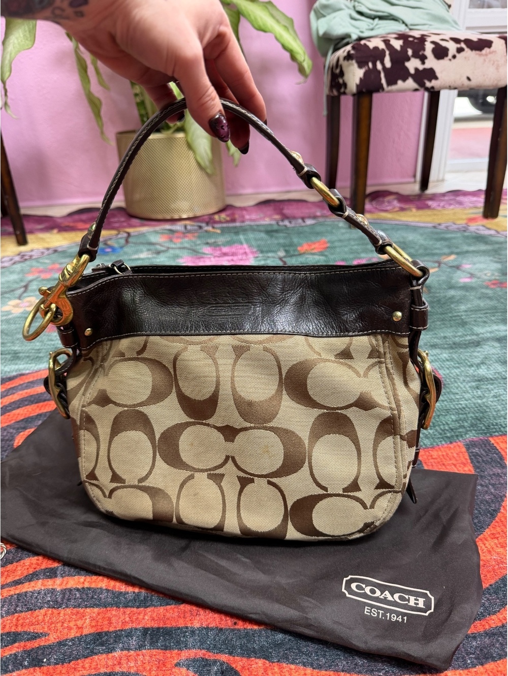 Y2K vintage Coach 12657 Signature Canvas and Leather Shoulder Bag